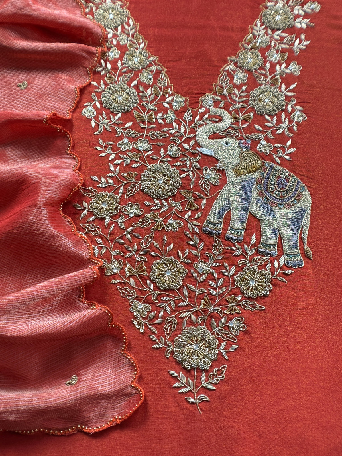 Rust Pure Silk Suit With Tissue Silk Dupatta