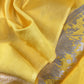 Yellow Handloom Katan Silk Suit Fabric With Peonies Kadwa Weaving