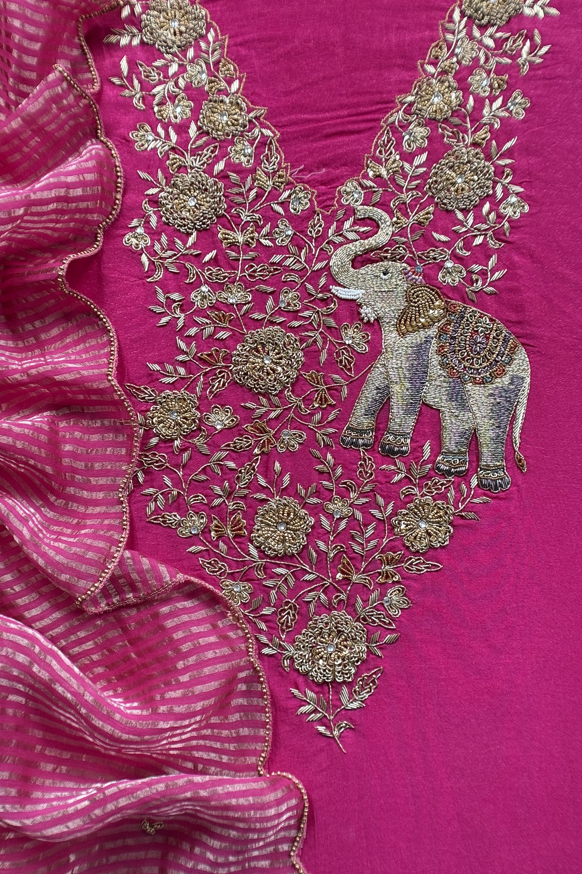 Rani Pink Pure Silk Suit With Tissue Silk Dupatta