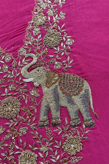 Rani Pink Pure Silk Suit With Tissue Silk Dupatta