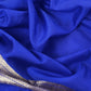 Blue Handloom Katan Silk Suit Fabric With Peonies Kadwa Weaving