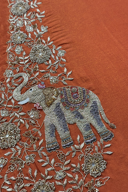 Rust Orange Pure Silk Suit With Tissue Silk Dupatta