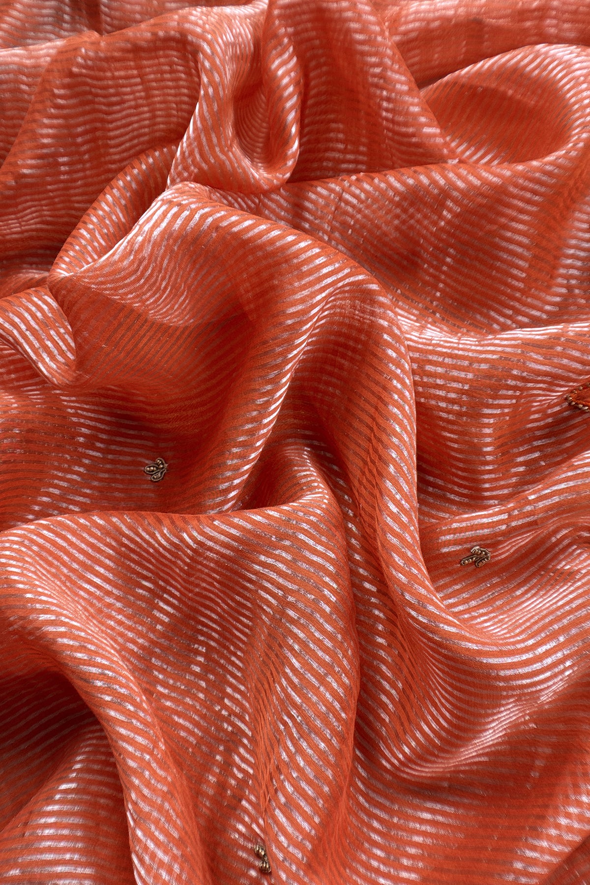 Rust Orange Pure Silk Suit With Tissue Silk Dupatta