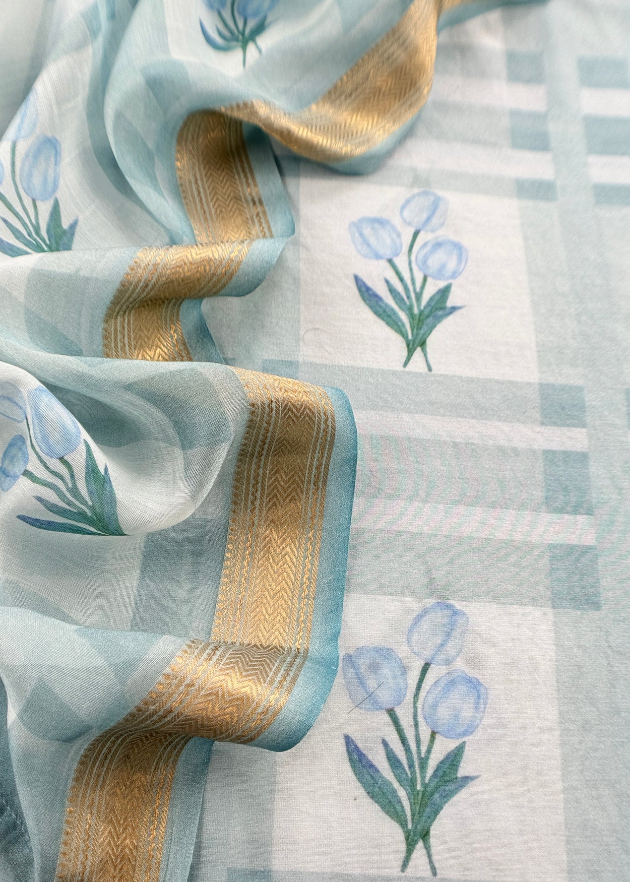 Pastel Blue Handloom Summer Chanderi silk Suit With Dupatta