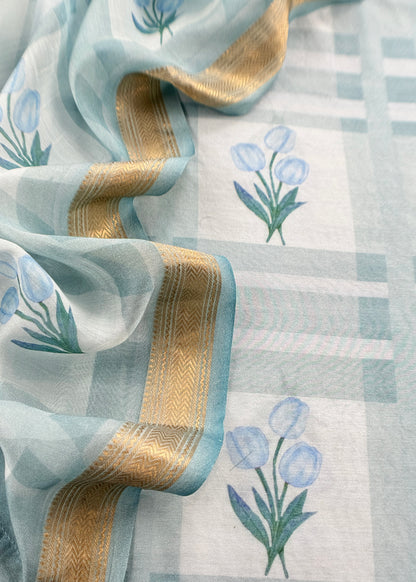 Pastel Blue Handloom Summer Chanderi silk Suit With Dupatta