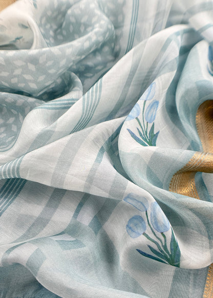 Pastel Blue Handloom Summer Chanderi silk Suit With Dupatta