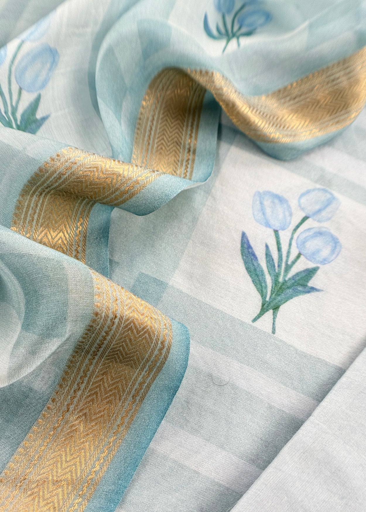 Pastel Blue Handloom Summer Chanderi silk Suit With Dupatta