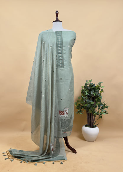 linen chanderi suit with jamdani weaving

