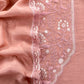 Peach Pure Mul Unstitched Suit With French Thread Embroider
