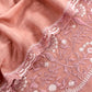 Peach Pure Mul Unstitched Suit With French Thread Embroider