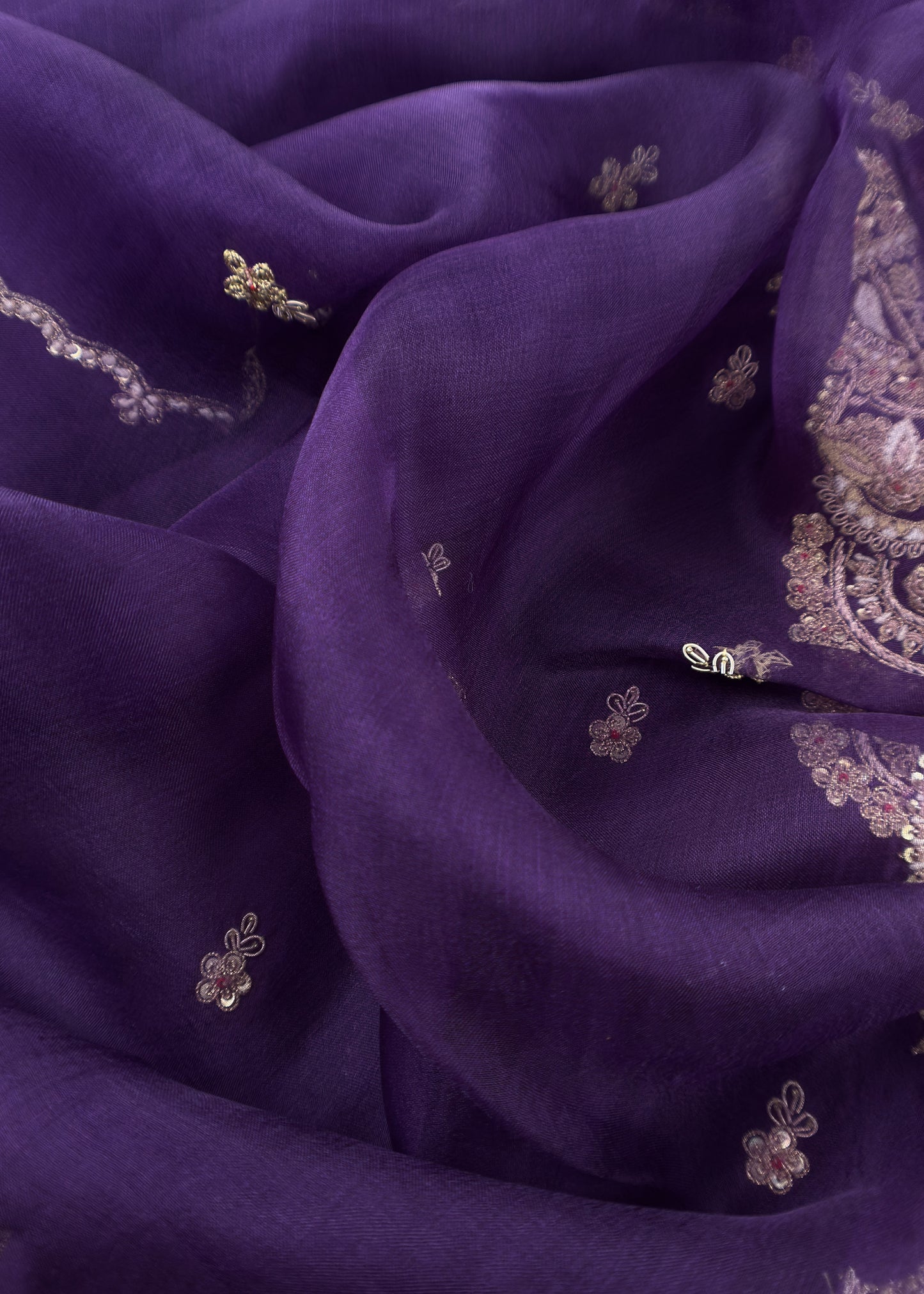 Purple Pura Silk Suit With Dori Handwork Embroidery
