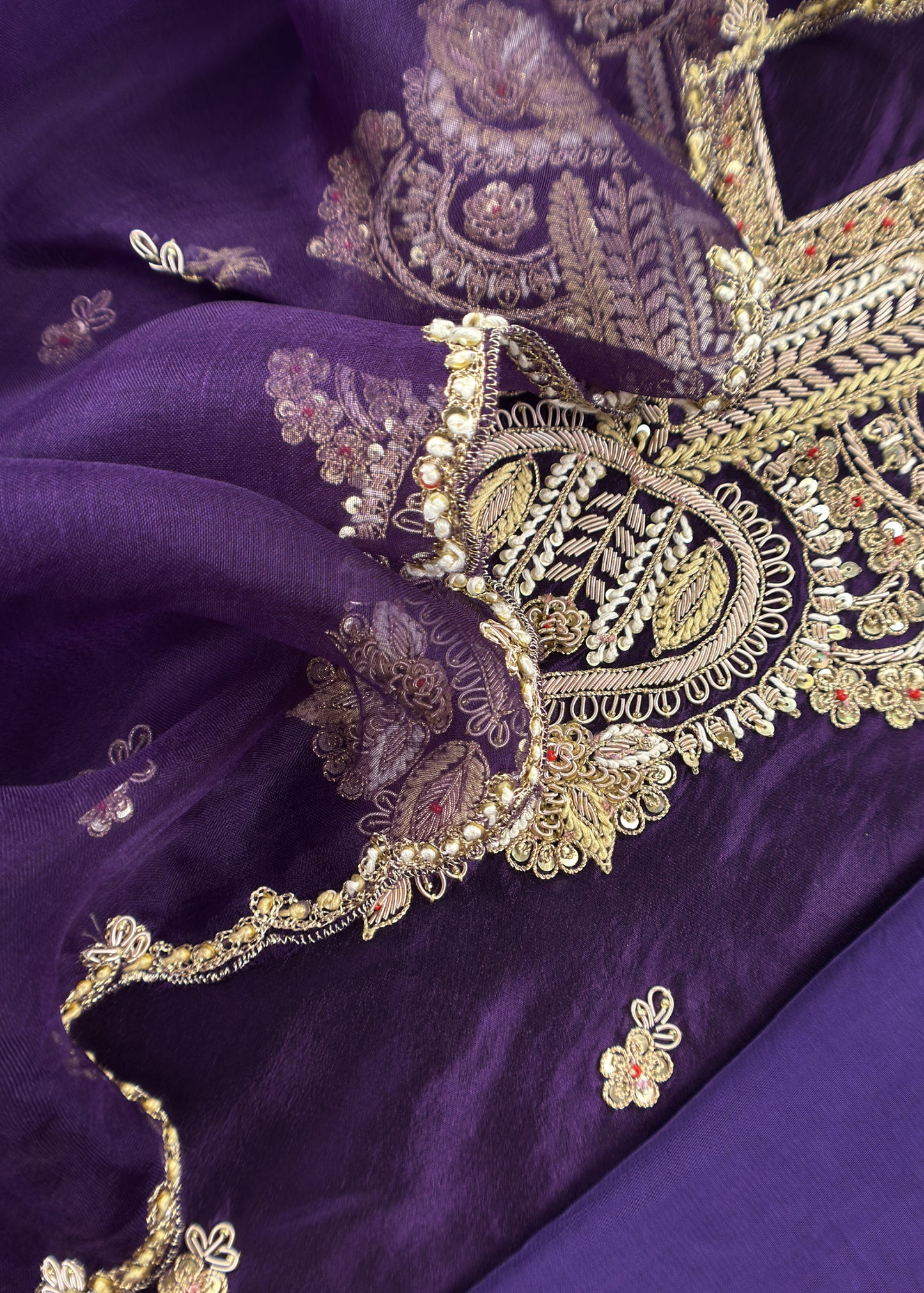 Purple Pura Silk Suit With Dori Handwork Embroidery
