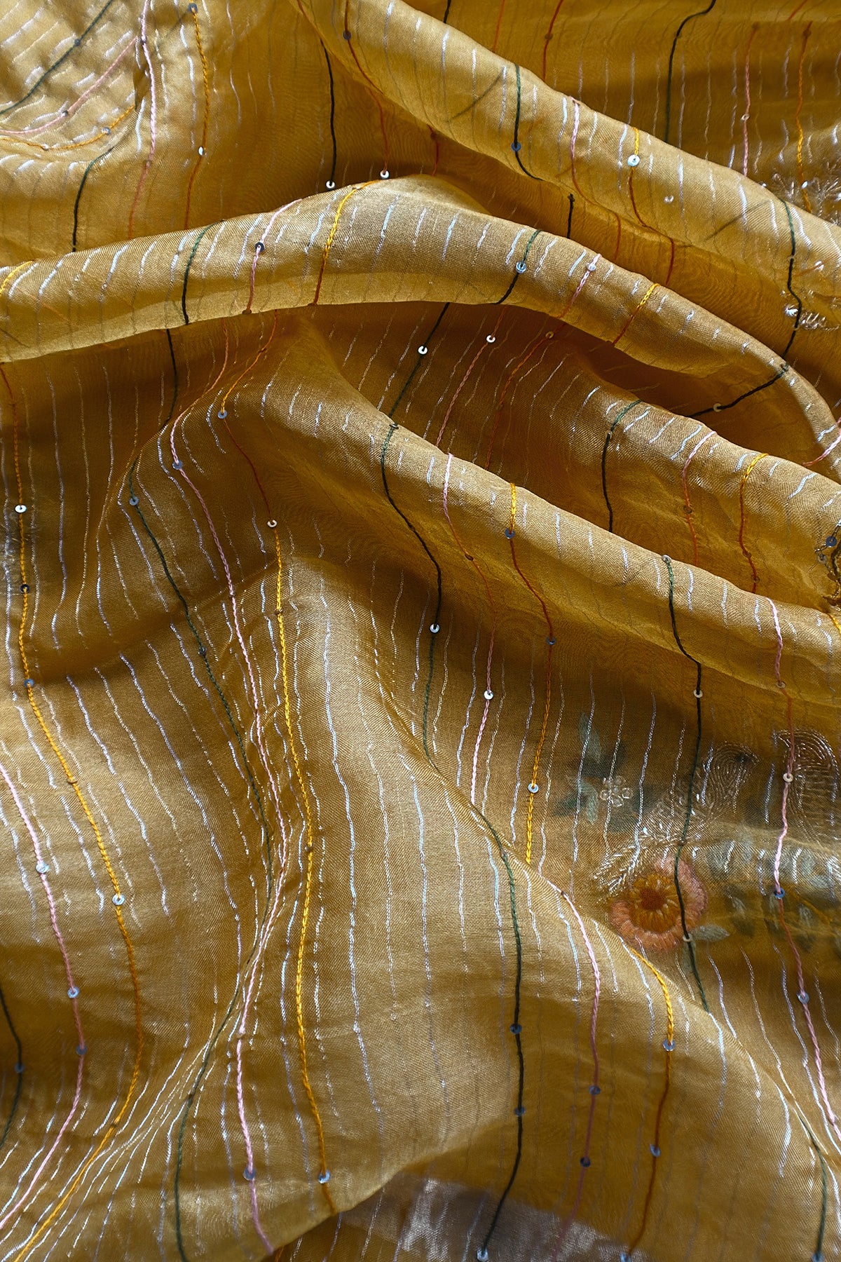Yellow Handloom Kora Silk Suit With Dabka Embroidery
