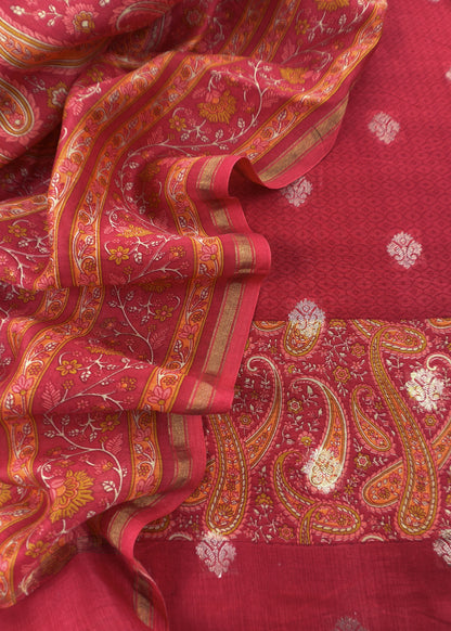 Red Maheshwari Silk Suit With Banarasi Bootis