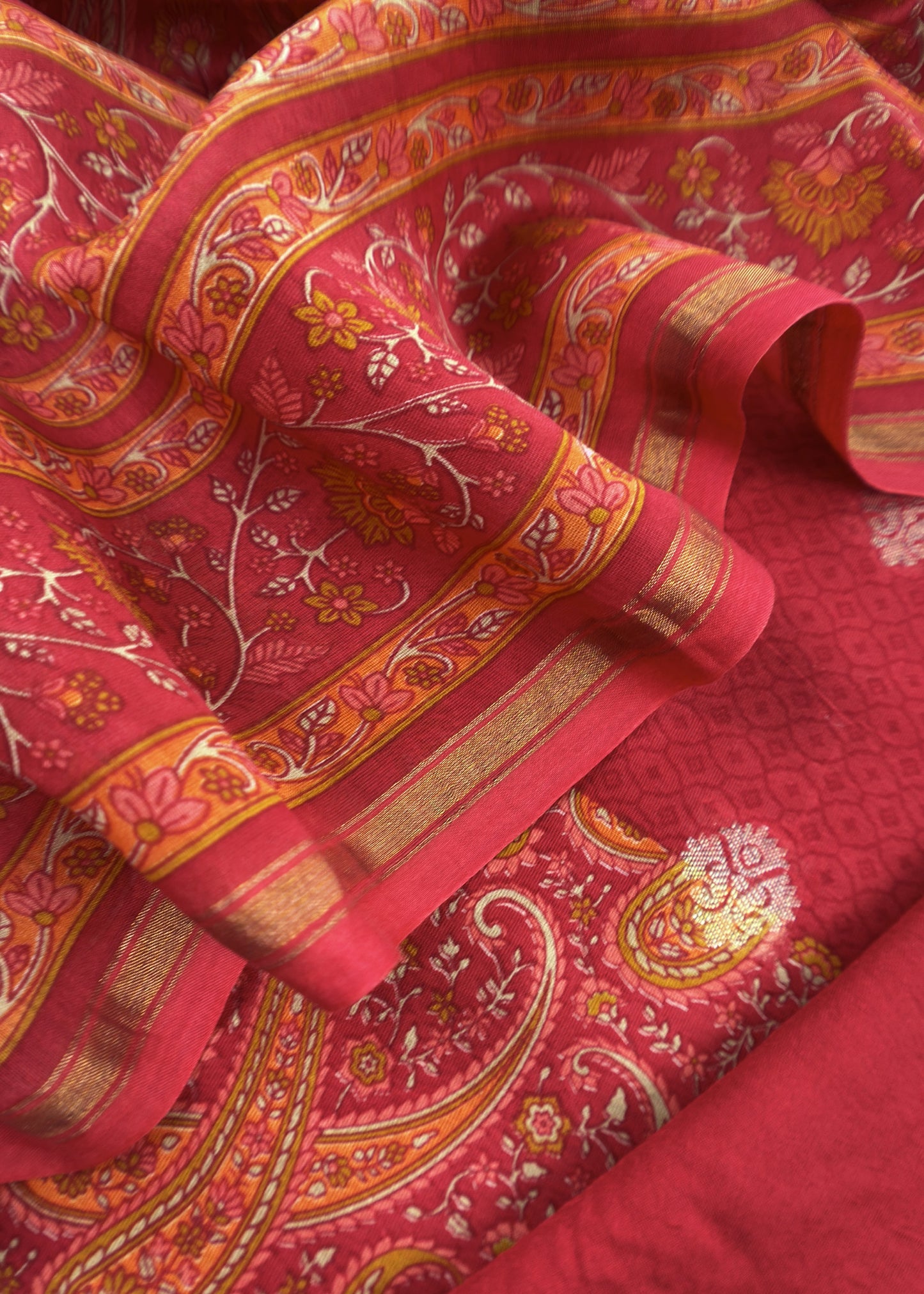 Red Maheshwari Silk Suit With Banarasi Bootis