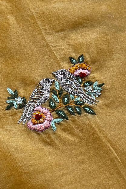Yellow Handloom Kora Silk Suit With Dabka Embroidery
