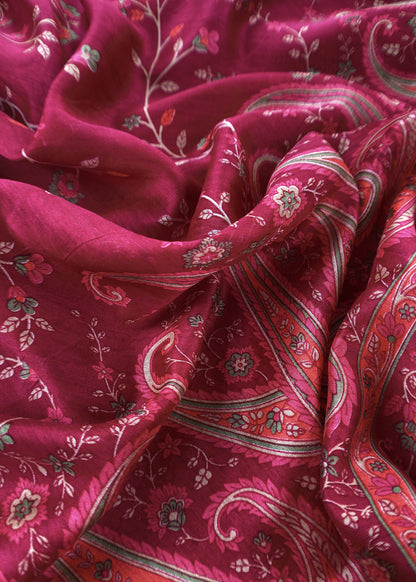 Wine Maheshwari Silk Suit With Banarasi Bootis