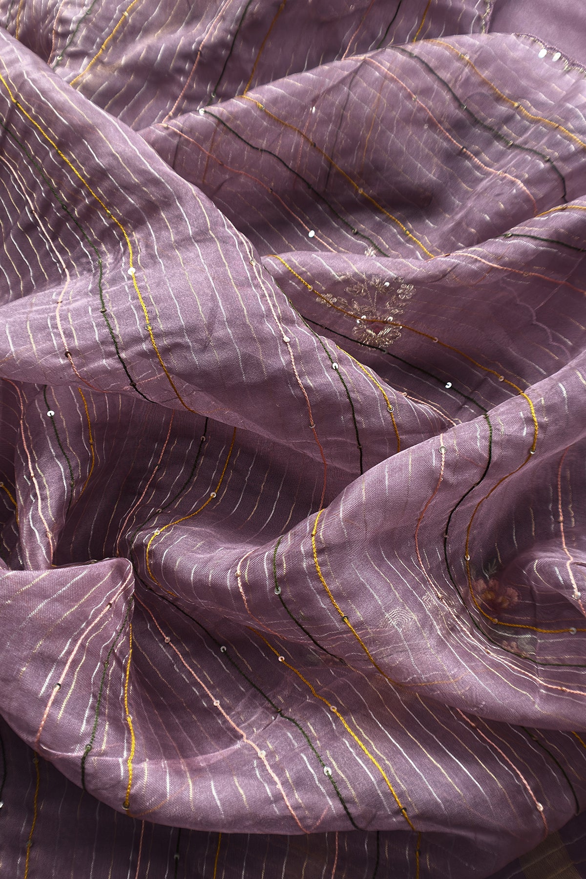 Purple Handloom Kora Silk Suit With Dabka Embroidery