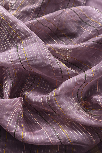 Purple Handloom Kora Silk Suit With Dabka Embroidery