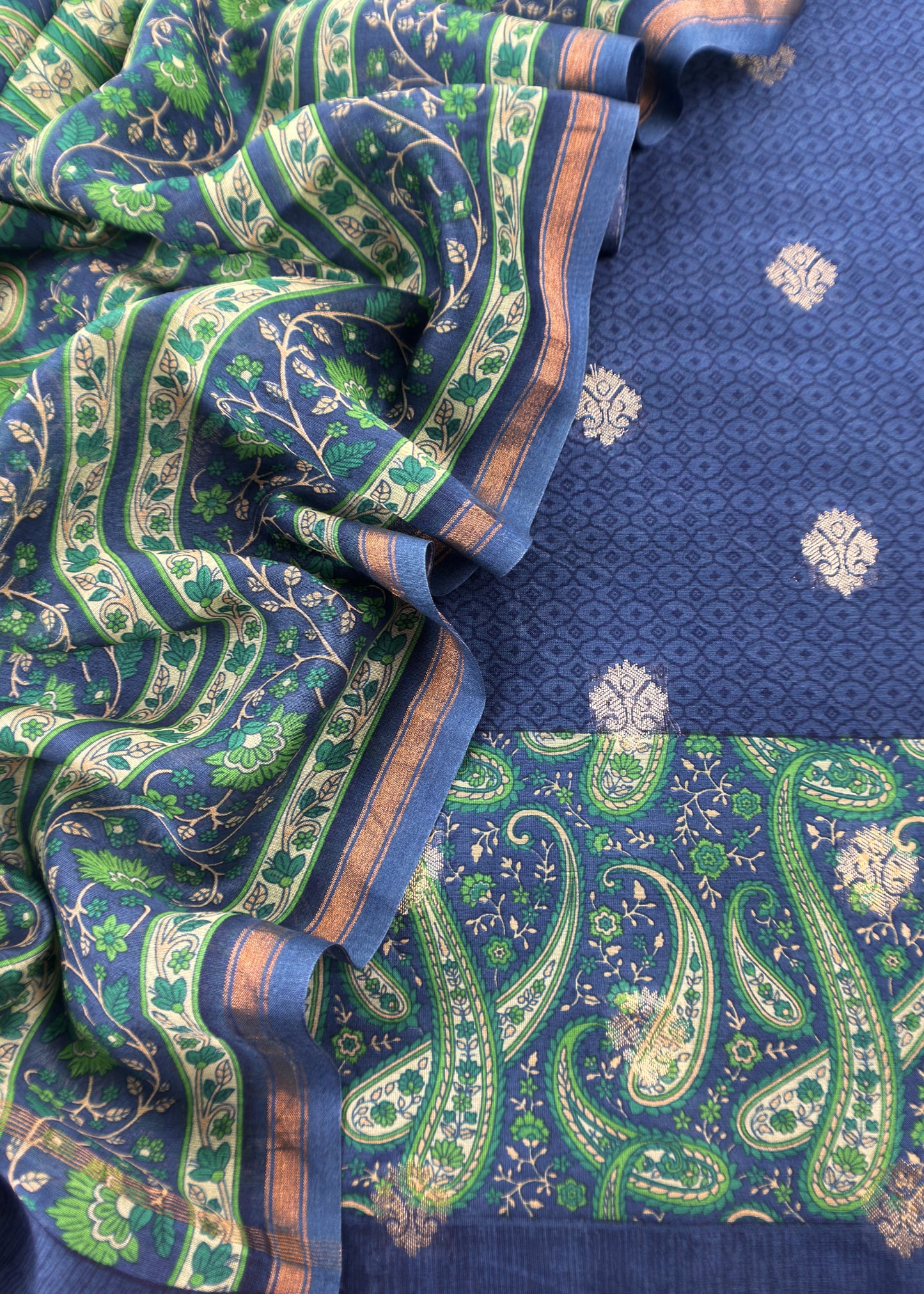 Blue Maheshwari Silk Suit With Banarasi Bootis