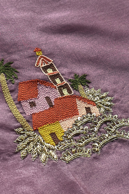 Purple Handloom Kora Silk Suit With Dabka Embroidery