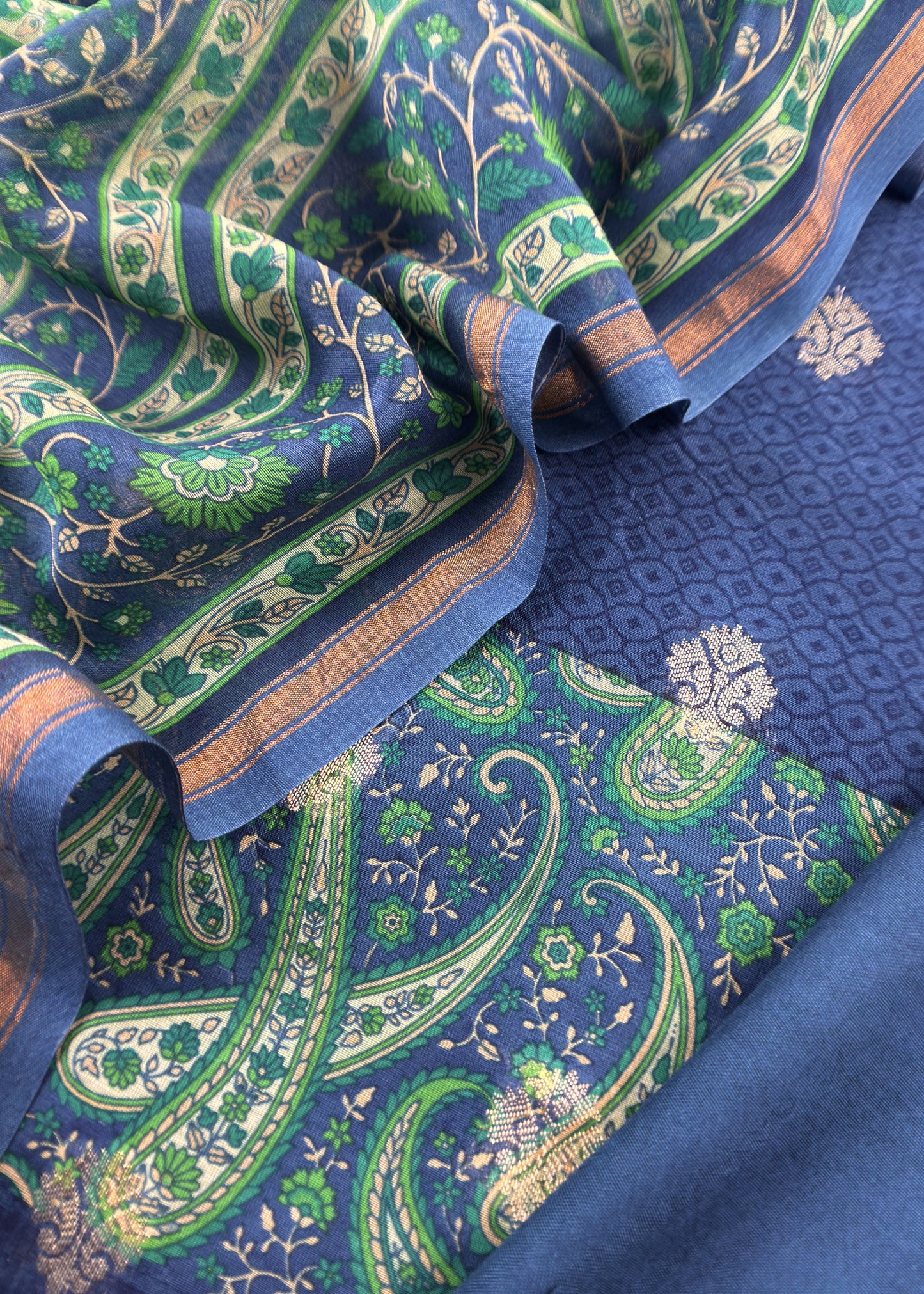 Blue Maheshwari Silk Suit With Banarasi Bootis