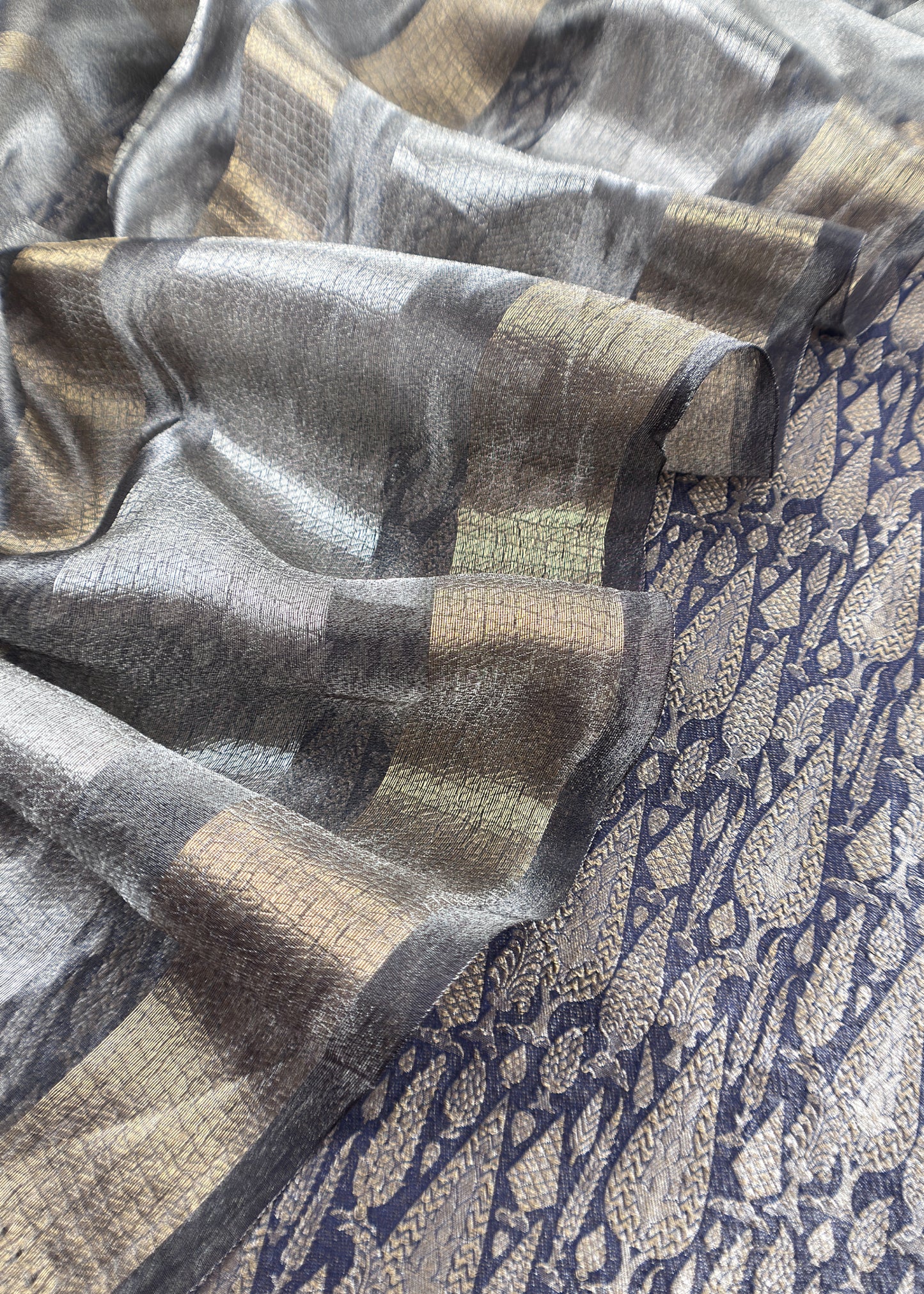 Blue Designer Pure Brocade Silk kurta And Tissue Silk Dupatta