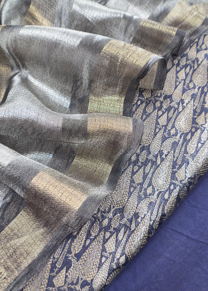 Blue Designer Pure Brocade Silk kurta And Tissue Silk Dupatta