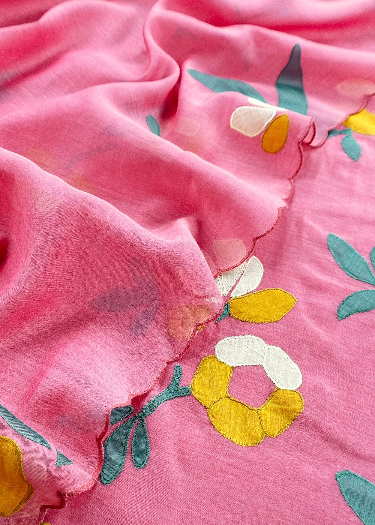 Pink Pure Mulmul Suit Fabric With Appliqué Work