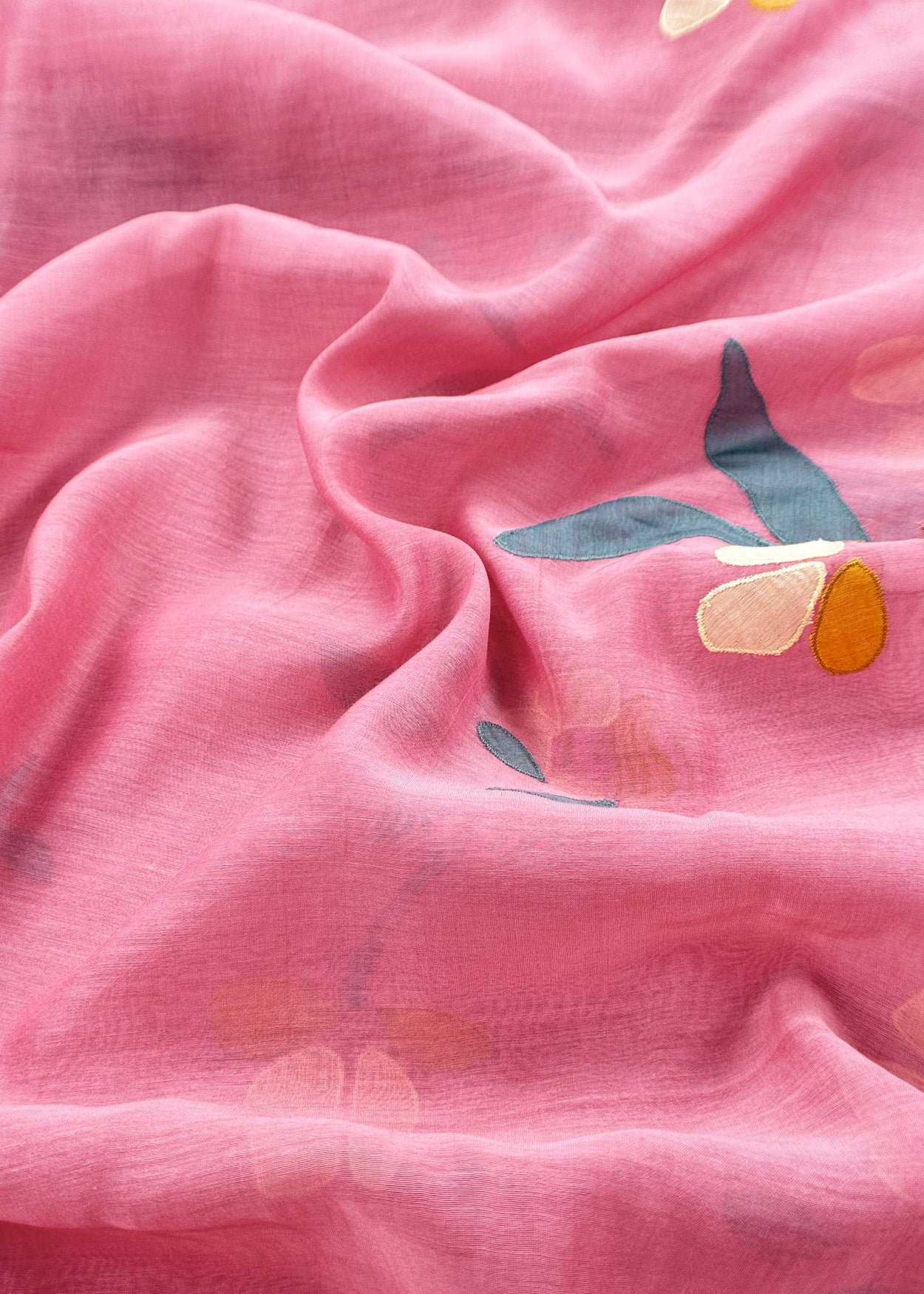 Pink Pure Mulmul Suit Fabric With Appliqué Work
