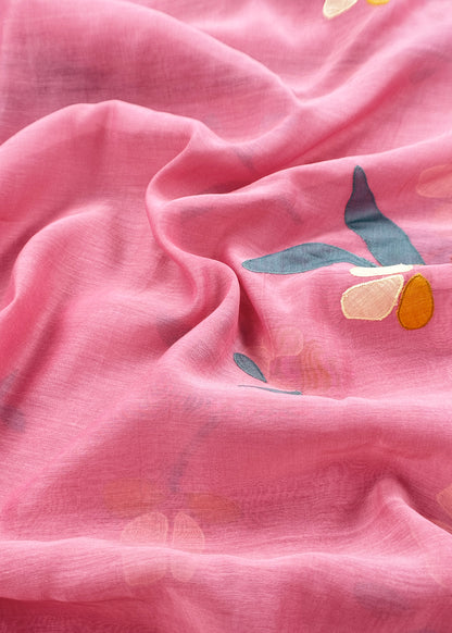Pink Pure Mulmul Suit Fabric With Appliqué Work