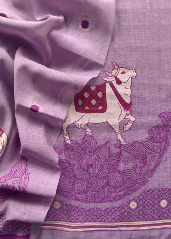 Purple Linen Chanderi Unstitched Suit With Pichwai Jamdani Weaving