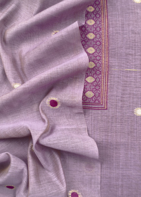 Purple Linen Chanderi Unstitched Suit With Pichwai Jamdani Weaving
