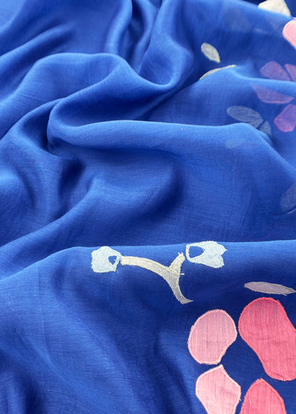 Royal blue Pure Mulmul Suit Fabric With Appliqué Work