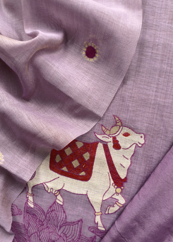 Purple Linen Chanderi Unstitched Suit With Pichwai Jamdani Weaving