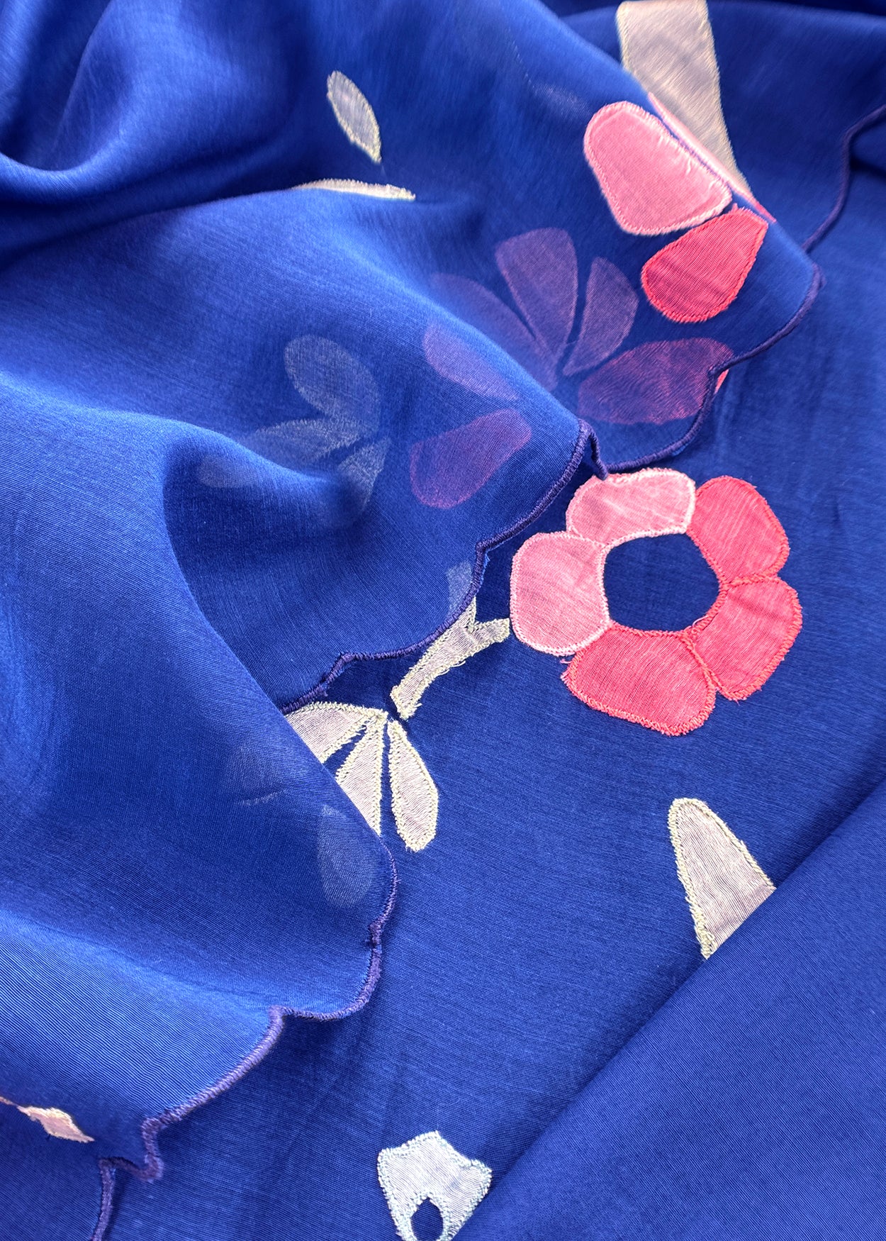 Royal blue Pure Mulmul Suit Fabric With Appliqué Work