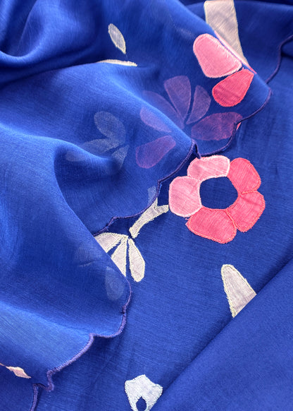 Royal blue Pure Mulmul Suit Fabric With Appliqué Work