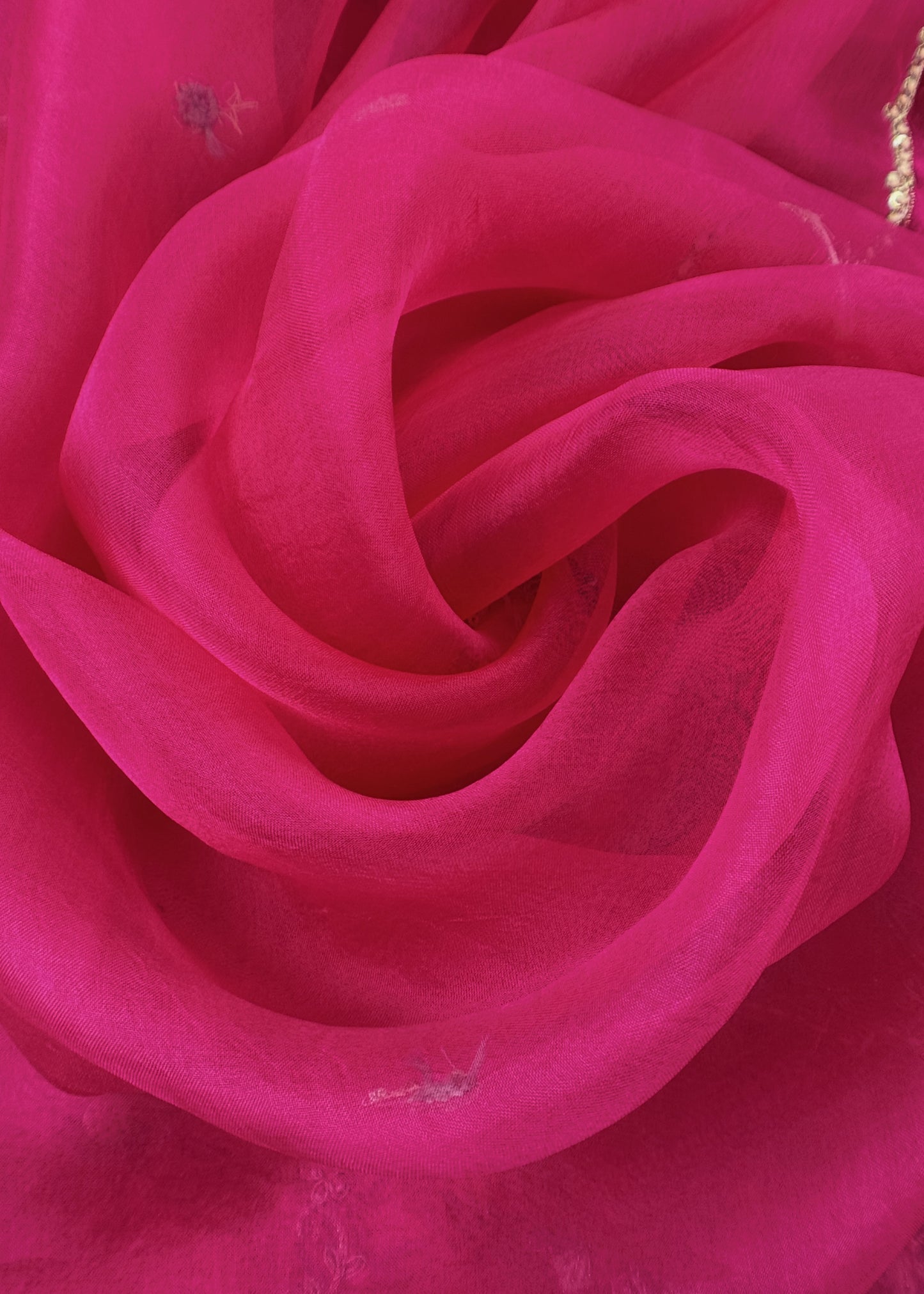 Deep Pink Handloom Silk Suit With Zardosi Embroidery