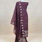 Plum Wine Jamdani Weaved Suit Fabric In Linen Chanderi