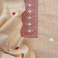 Mustard  Linen Chanderi Unstitched Suit With Pichwai Jamdani Weaving