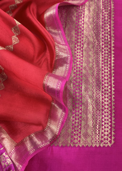 Pink Handloom Banarasi Silk Kurta And Kora Silk Dupatta With Kadwa Weaving