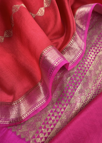 Pink Handloom Banarasi Silk Kurta And Kora Silk Dupatta With Kadwa Weaving