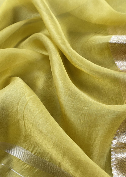 Pea Soup Green Designer Bright Handloom silk suit with Zari weaving