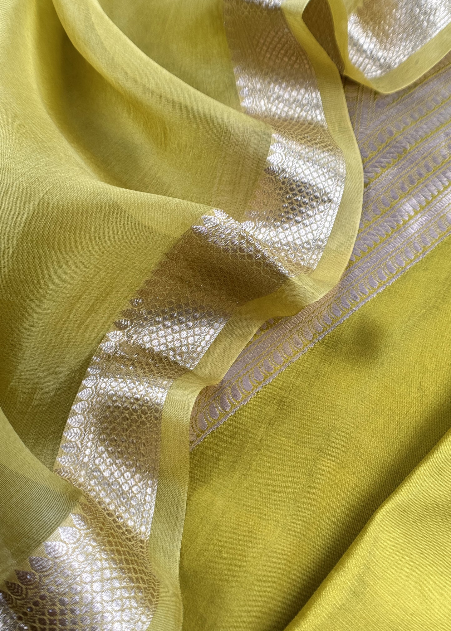 Pea Soup Green Designer Bright Handloom silk suit with Zari weaving
