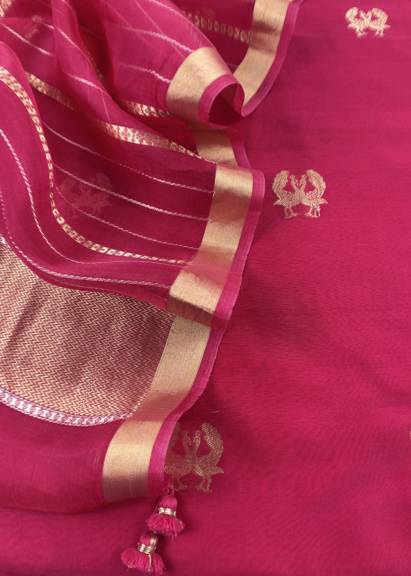 Pink Handloom Silk Kurta And Kora Silk Dupatta With Zari Weaving