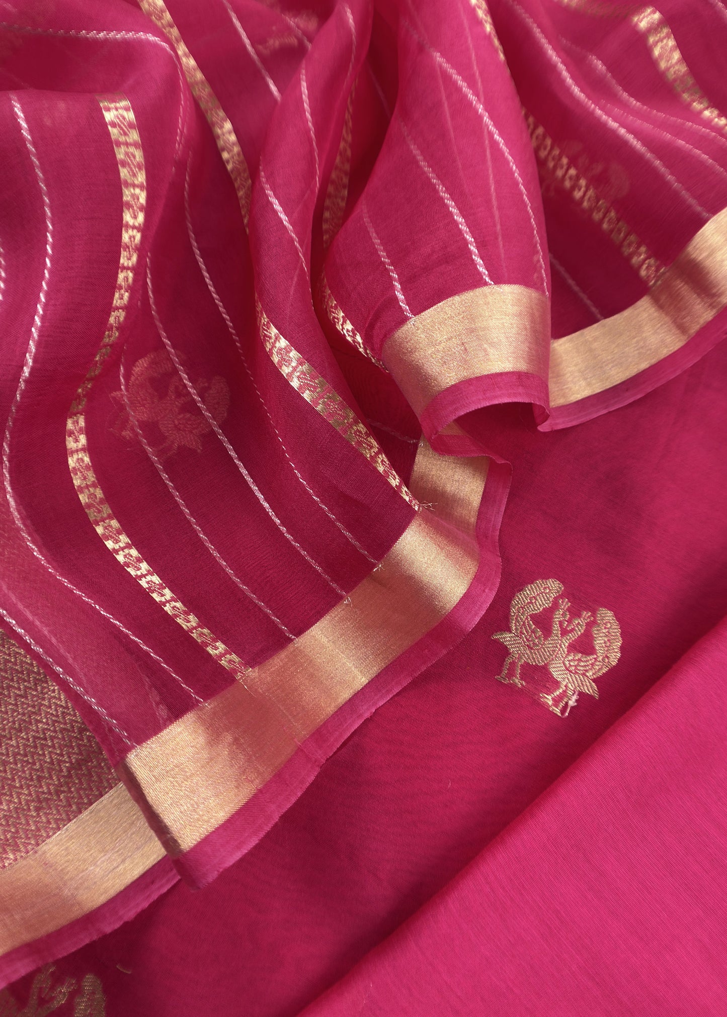 Pink Handloom Silk Kurta And Kora Silk Dupatta With Zari Weaving
