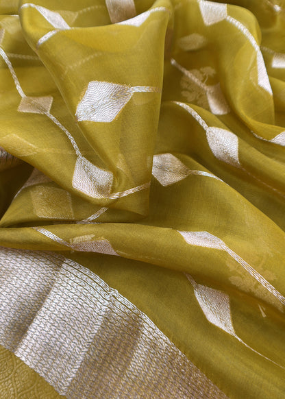 Apple Green Handloom Banarasi Silk Kurta And Kora Silk Dupatta With Kadwa Weaving