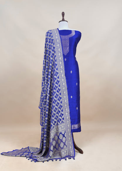 Mohini Blue Handloom Varanasi Raw Silk Kurta And Khaddi Georgette Gharchola Dupatta With Kadwa Weaving