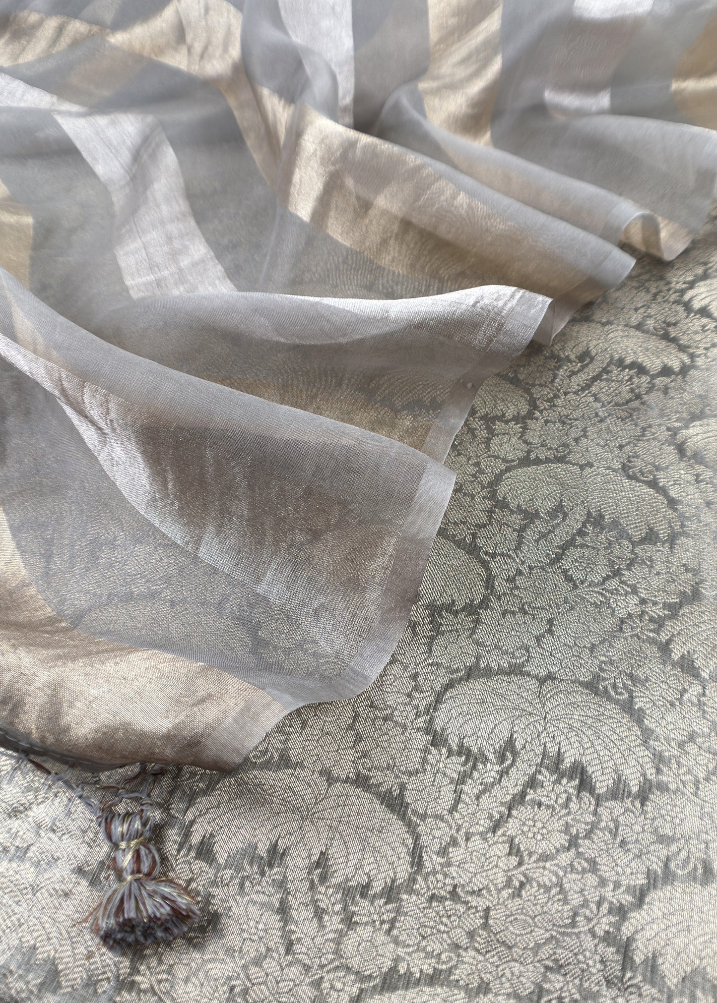 Teal Gery Pure Palm Trees Brocade Silk Kurta And Zari Panel Silk Dupatta