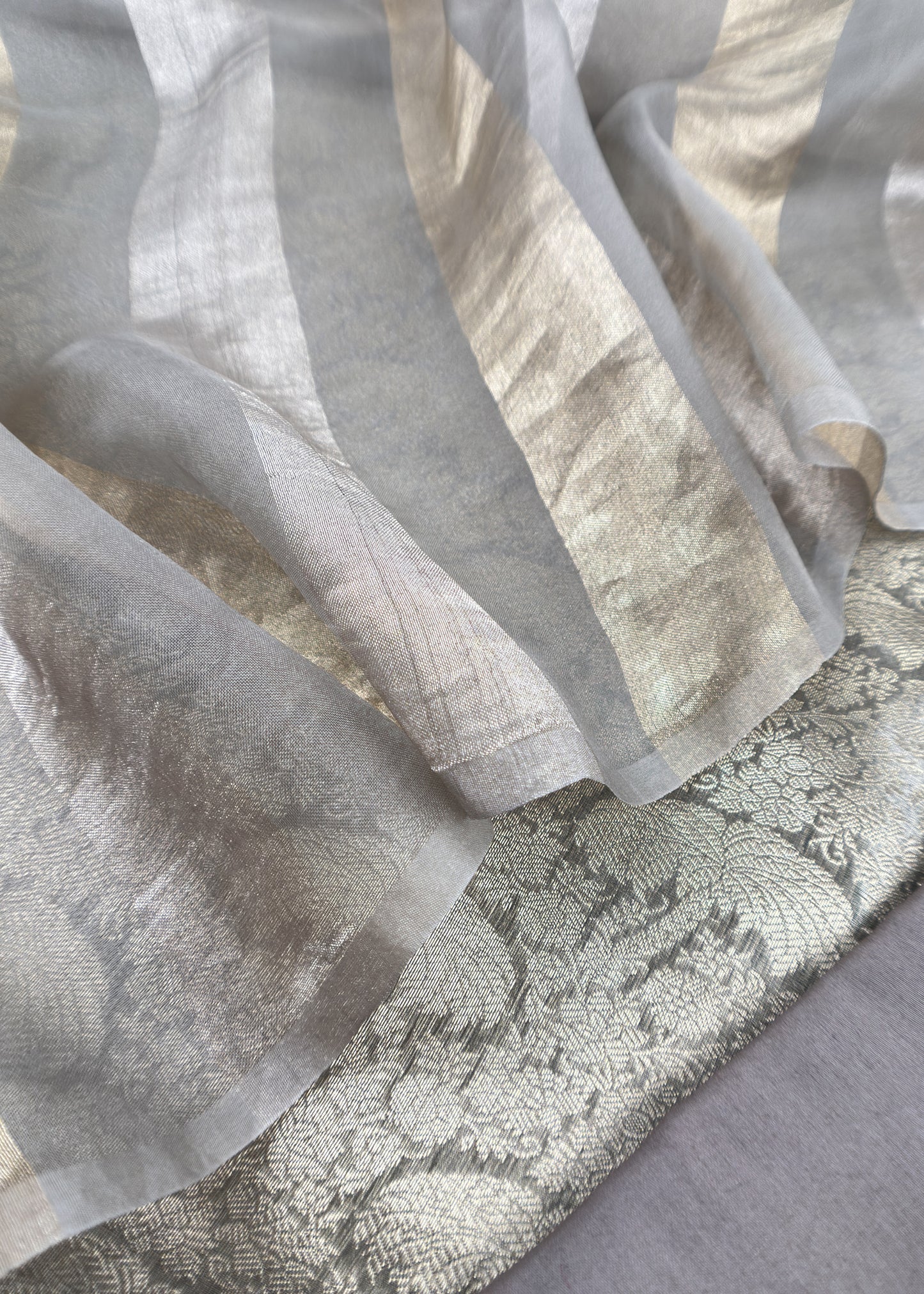 Teal Gery Pure Palm Trees Brocade Silk Kurta And Zari Panel Silk Dupatta